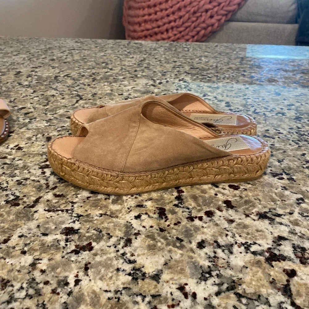 GAIMO ESPADRILLES SPAIN TAN SUEDE OPEN TOE SANDALS WEDGE LOW PLATFORM SIZE 38